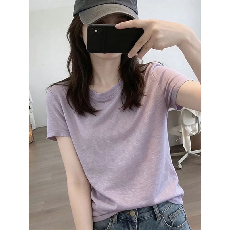 Snowflake Cotton Light Purple Short-Sleeve T-Shirt Top, Fashionable and Versatile, Age-Reducing, Thin, Breathable, Cool Summer Women's Clothing