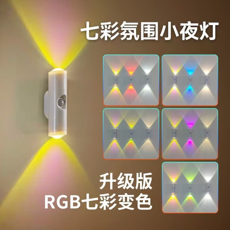 跨境新品双猫眼人体感应灯充电磁吸氛围灯七彩色小型小夜灯口袋灯|undefined