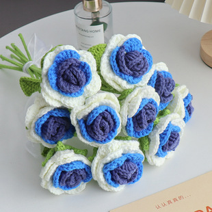 Finished Hand-Knitted Rose Artificial Flower Yarn Crochet Bouquet Valentine's Day Gift Small Floral Gift