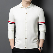 主推款品牌羊毛开衫秋季新款翻领条纹羊毛毛衣韩版打底休闲针织衬