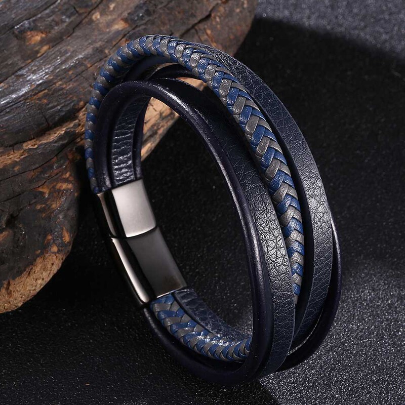 Hand-woven men's vintage bracelet leather handsome Buckle Head original cross-border Nordic all-match transfer bracelet