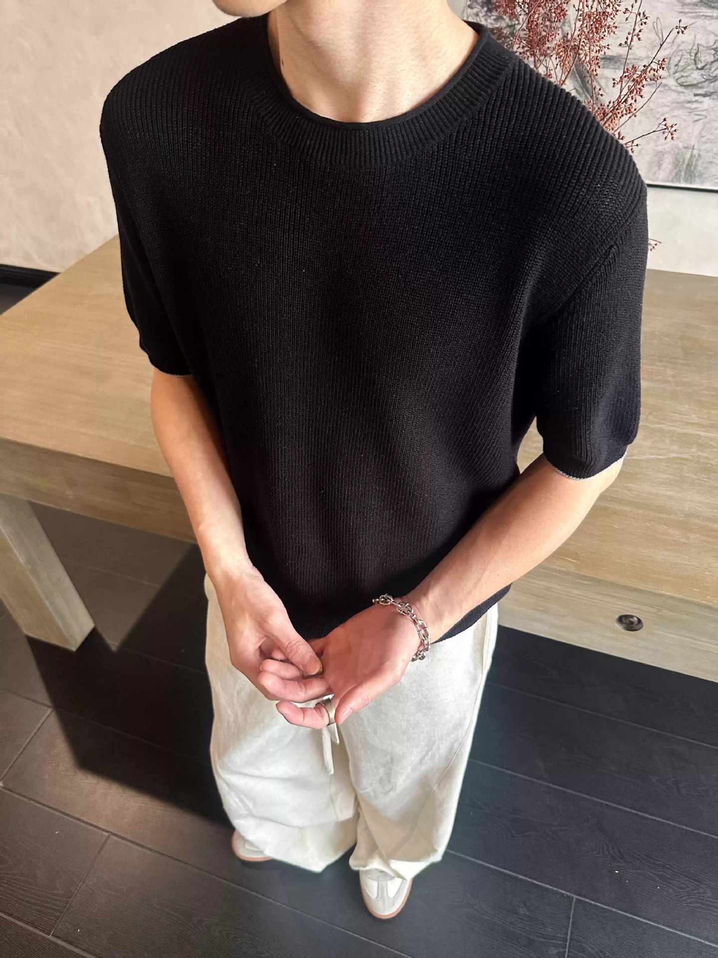 Herren T-shirt Mit Blumenmuster Aus Leinen Und Baumwolle Sommer_voghion.com