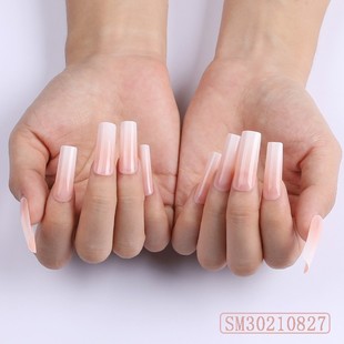 Bamboo Tube Fake Nails, Skin Tone Gradient Manicure, Long Square Wearable European and American Style Manicure, 24 Nail Pieces in a Box
