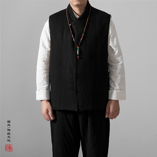 2024 Winter New Chinese Style Zen Cotton and Linen New Chinese Style Jacquard Men's Retro Fashionable Cotton Vest