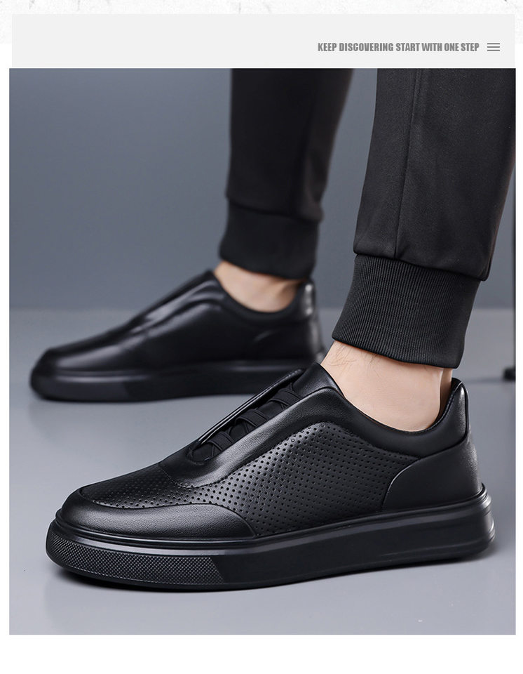 Giày sneaker nam cổ thấp lười xỏ thoáng khí, đế cao su chống trượt, phối màu trắng đen — Màu trắng, màu đen chi tiết 19