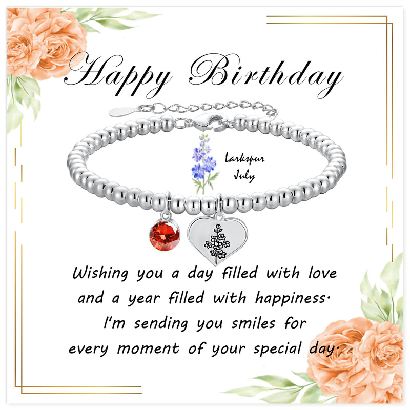 Silver Bead Birthstone Love Bracelet Birthday Gift Love Pendant Women's Bracelet Birthstone Flower Love Bracelet