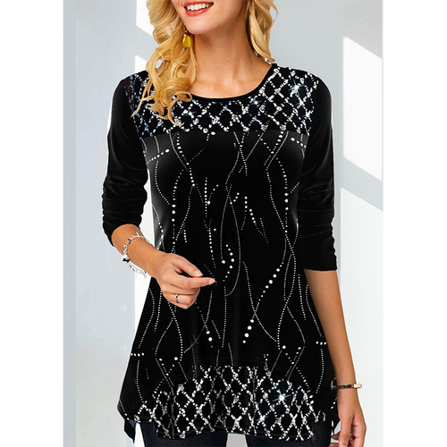 European and American women's clothing spring and autumn new wish independent station hot sale printed loose top