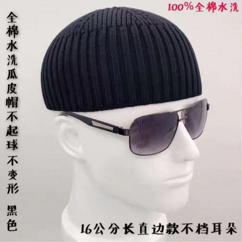 Short-sleeved 100% cotton knit men's thick model, helmet-wearable pure cotton melon cap, knitted hat, autumn and winter bare head hat for men, winter model