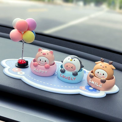Car ornaments: Car Decoration Supplies - pink-pig-blue-penguin-milk-coffee-deer-mini-colorful-balloon-ornaments-large-mo-blue-cushion