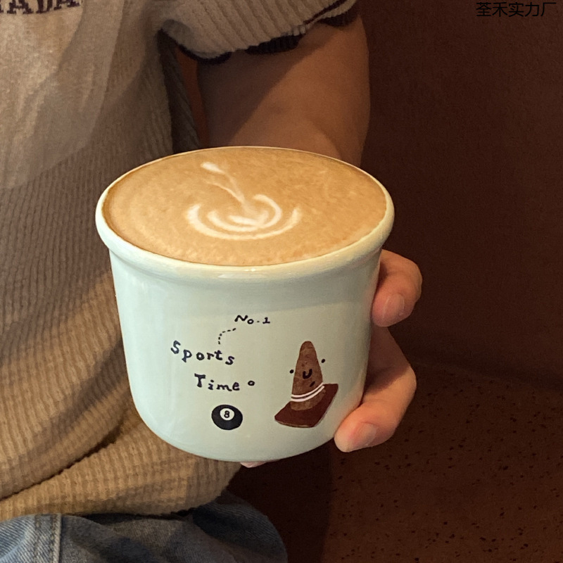 手绘陶瓷马克杯 清新薄荷绿羽毛球运动水杯情侣|undefined