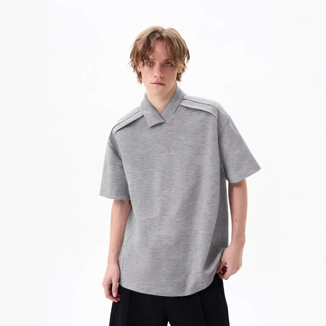 American-Style Irregular Polo Shirt Short-Sleeved Men's Summer New Fashion Brand High-End Loose Versatile Lapel Casual Top