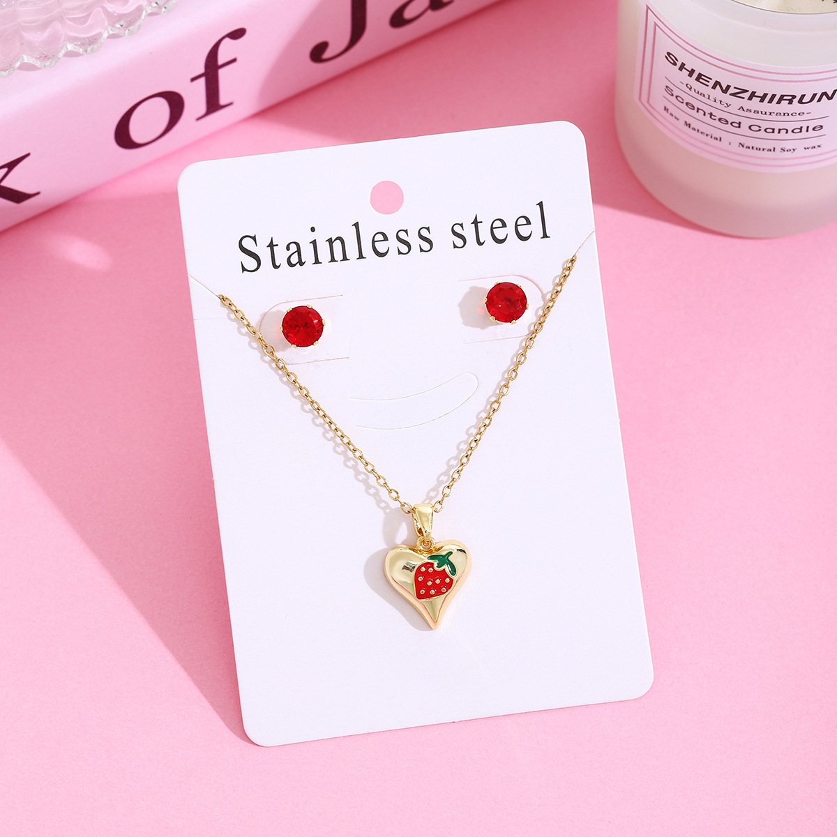 Wholesale Jewelry Sweet Cherry Strawberry 304 Stainless Steel Plating Jewelry Set Cable Chain display picture 17