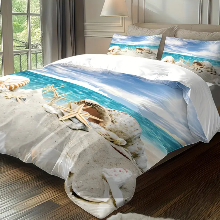 TEMU / JIT comercio exterior transfronterizo playa mar vista alta definición impresión digital colcha suave kit fuente fabricante textil doméstico