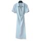 French Style Polo Neck Short-sleeved dress Women's Summer New Design Split Elegant Waist Slimming A- line Long Skirt