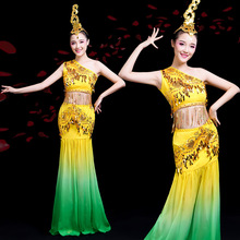 傣族舞演出服新款云南孔雀舞少数民族舞蹈服成人包臀鱼尾表演礼服