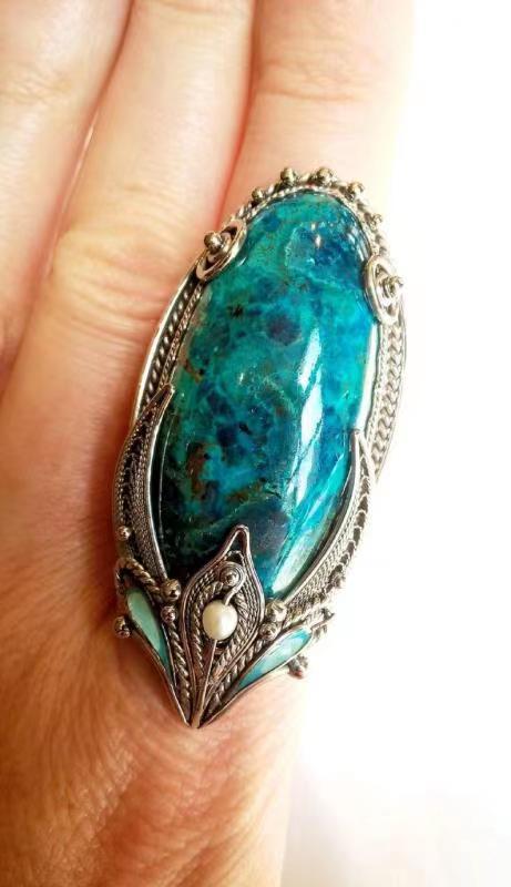 Sanjie fábrica de venta directa vintage étnica con incrustaciones de turquesa anillo transfronterizo creativo europeo y americano joyería de las mujeres