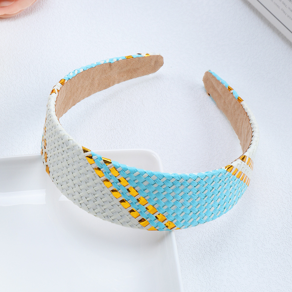 Retro Color Straw Woven Broad-brimmed Headband display picture 8