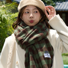 2024新款秋冬韩国复古绿色格子围巾女冬季高级感百搭披肩保暖围脖