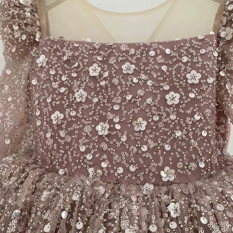 Платье, зимнее длинное рукав, блестящая детская ногтевая Sequins, маленький костюм принцессы, одежда для особого случая, пачка юбка, подарок на день рождения