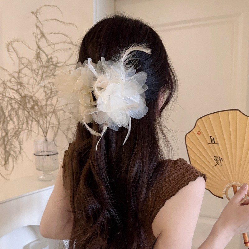 超仙仿真玫瑰花发夹后脑勺气质低马尾百合花朵抓夹氛围感百搭发饰|undefined