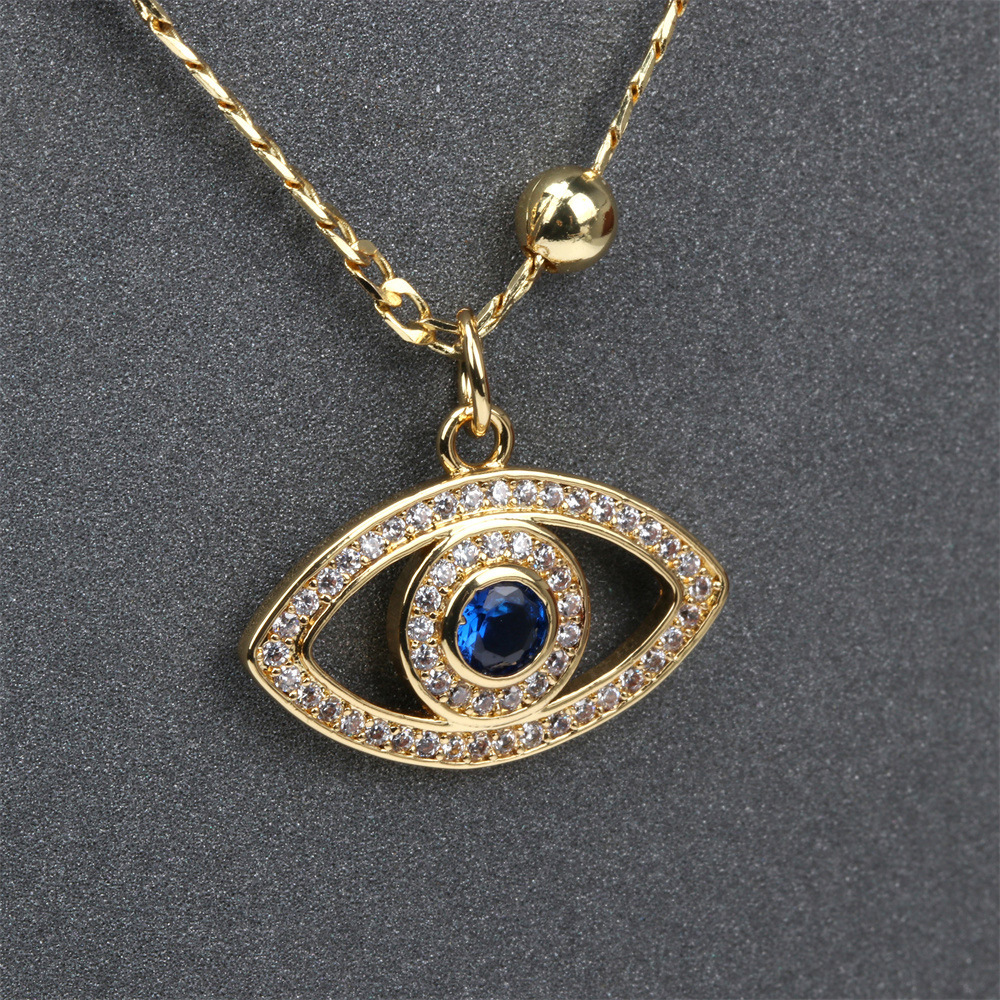 simple diamond-encrusted devilu0027s eye copper gold-plated bead necklace wholesale