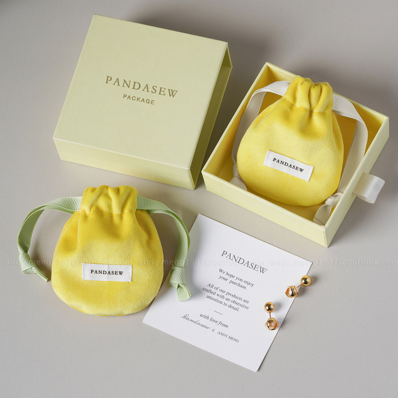 Pandasew プリントロゴカラーベルベット巾着ポケット収納ネックレスイヤリングジュエリー巾着袋|undefined