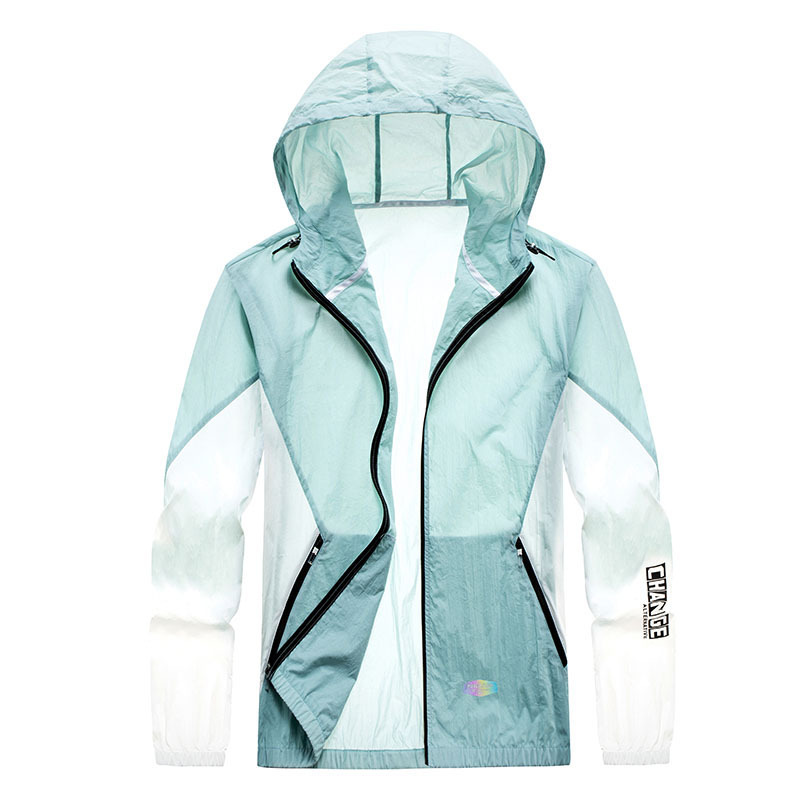 summer outdoors leisure time Cardigan zipper Hooded Color matching coat Thin section ventilation student outdoors Travel Sunscreen