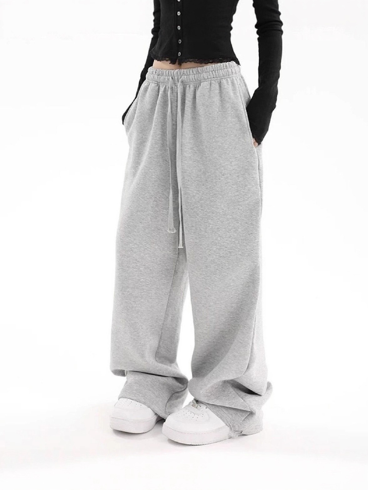 Cross-border Aliexpress pantalones simples de color sólido mujeres hip-hop tendencia casual pantalones deportivos rectos sueltos pantalones largos image 1