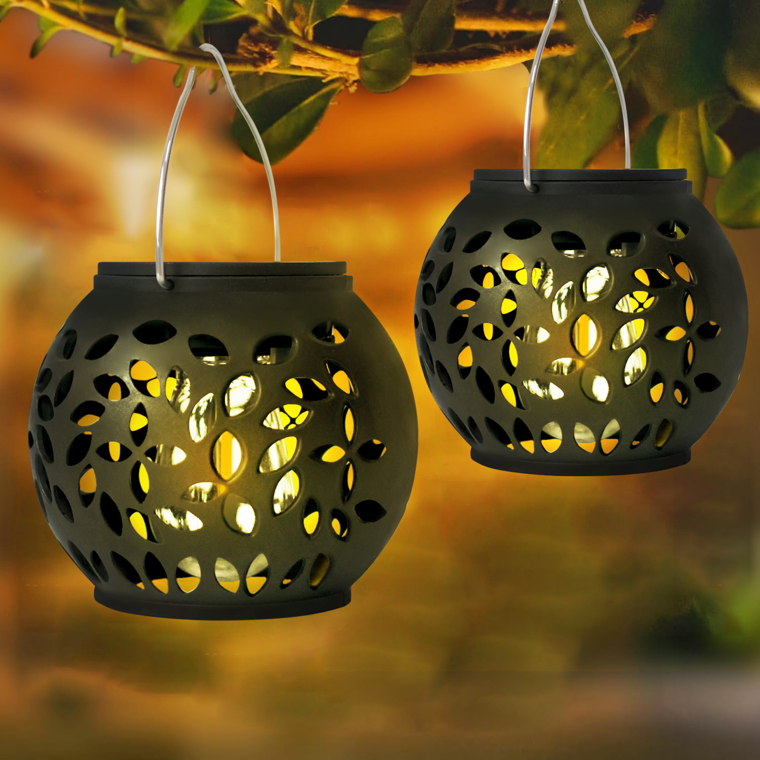 Amazon Solar Outdoor Flame Small Hanging Ball Courtyard Villa Outdoor Decoration Holiday Decoration Atmosphere Flame Lamp