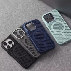 Iphone16 promax携帯電話ケース放熱ハニカムメッシュ穴磁気吸引リンゴ15転倒防止保護カバー14