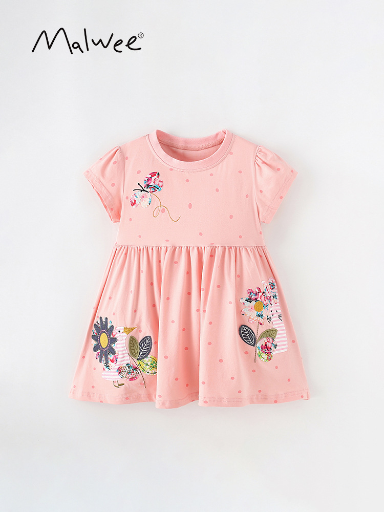 Malwee niñas vestido de verano nuevos niños de manga corta estilo europeo y americano cuello redondo vestido de princesa para niños