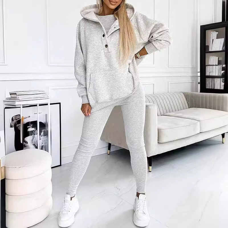 2024 Amazon Hot Products Women's Sports Casual Hooded Sweater Thickened Thread Slim Vest Pants Three-Piece Set