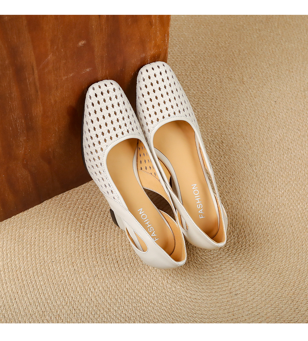 Sandal nữ mũi vuông hở mũi gót xuồng 5 cm – phong cách Pháp — màu trắng ngà, màu mơ chi tiết 16