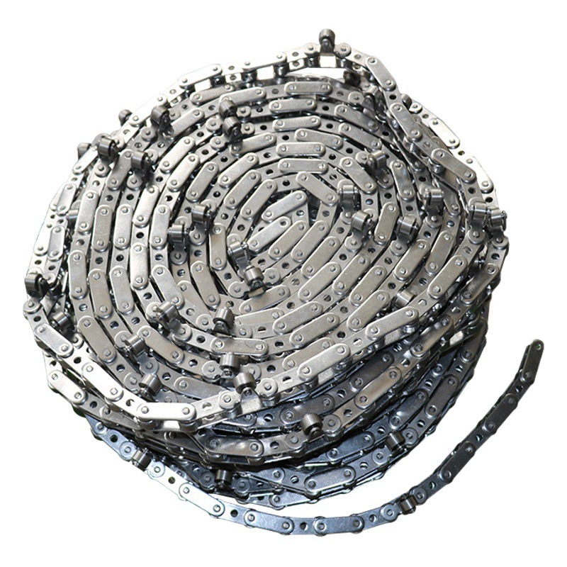 Цепь из нержавеющей стали нестандартная, с изогнутой пластиной, односторонняя/двусторонняя, с одним отверстием, роликовая цепная передача, промышленная, специальной формы, с крупным шагом звеньев