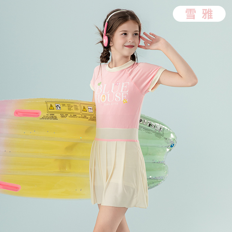 2025 nuevo traje de baño para niños grandes, niña, estudiante de secundaria, vestido de una pieza, traje de baño deportivo conservador con almohadilla para el pecho