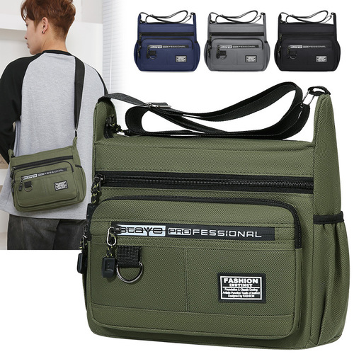 Five-layer multi-layer men's crossbody bag large capacity multi-pocket business bag men's unisex shoulder bag waterproof and wear-resistant backpack