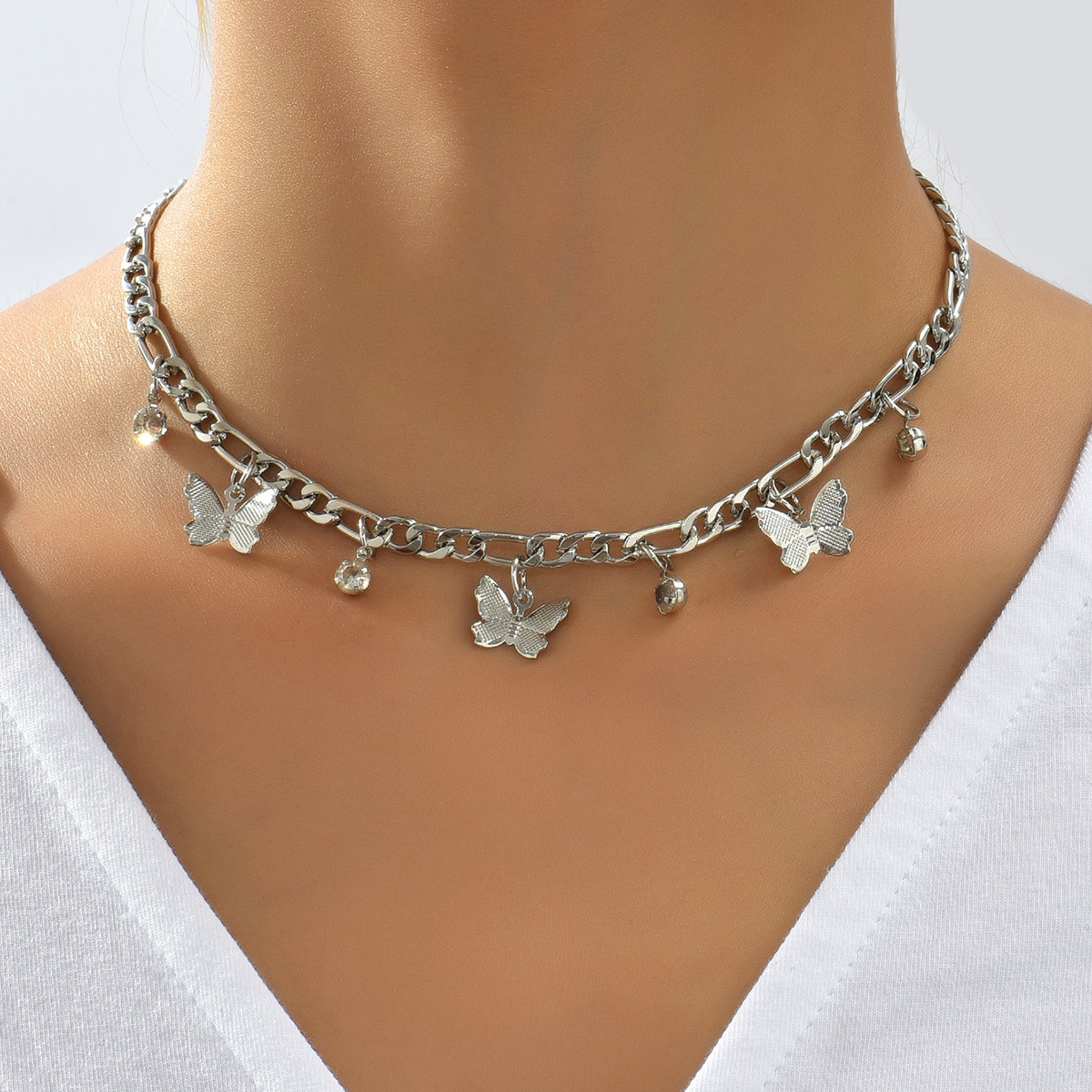 1 Piece Sweet Butterfly Metal Plating Rhinestones Womenu0027S Necklace