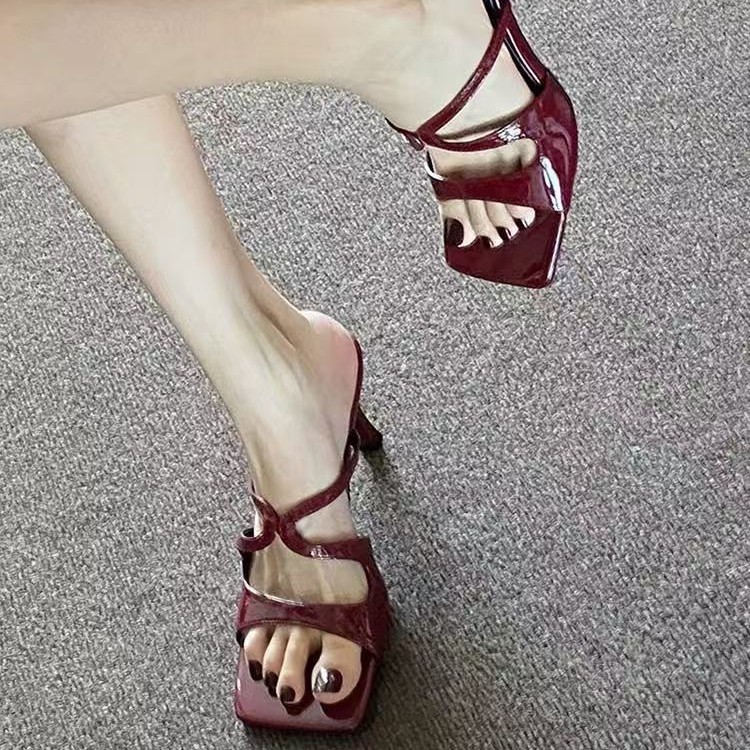 2025 Summer New Trendy Square-Toed Sexy High-Heeled Sandals For Women, Nude Cross-Strap Open-Toed Fish-Mouth Outdoor_vogvips.com