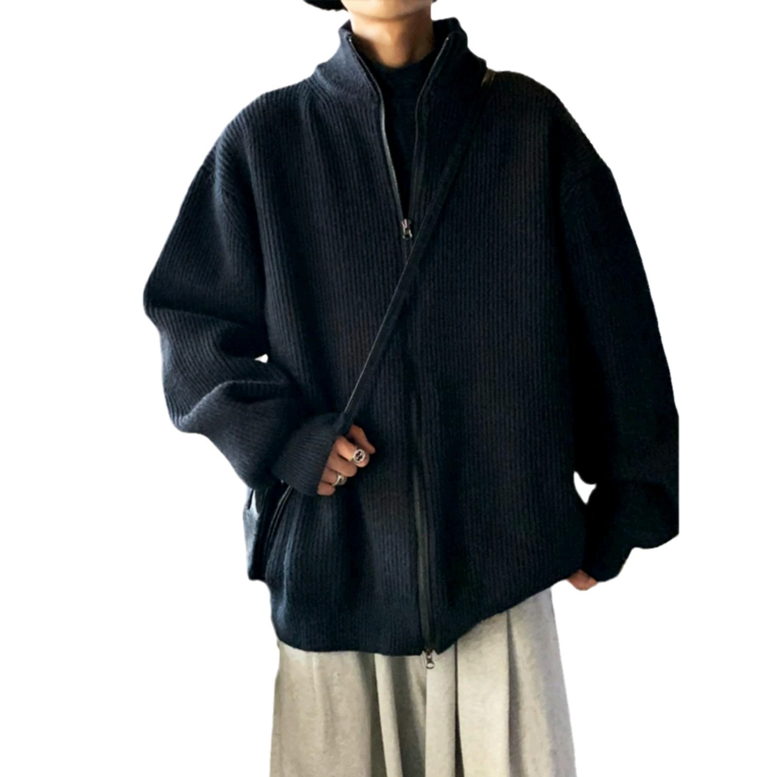 Кардиган, демисезонный свитер, мужская вязаная куртка с молнией, oversize, пригодна для активного отдыха