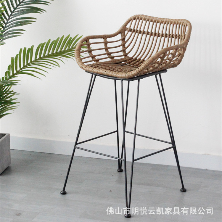 Outdoor Creative Instagram-Worthy Bar Stool, Bar Chair, Rattan-Backed Casual Chair, Wicker Chair, Tall High-Bar Stool&mdash;Designer Style