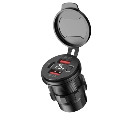 2025 New Car Motorcycle Modified USB Interface Car Waterproof Car Charger Mobile Phone Charger Spot Wholesale (Mobil şarj cihazları) - 3-ports-digital-display-physical-buttons-transparent-waterproof-cover-qcpd