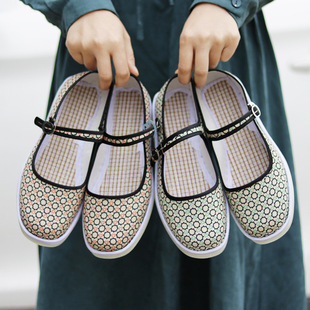 Autumn New Tbottomon Bottom Corduroy One-Line Shallow Flower Cloth Shoes Thousand-Layer Cloth Padding Sewn Flats Women's Shoes