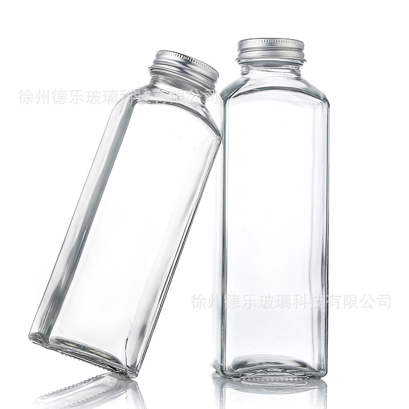 Tienda de té de leche cuadrada de hombro oblicuo 350ml500ml bebida de té fría botella de jugo té de leche botella de vidrio sellada