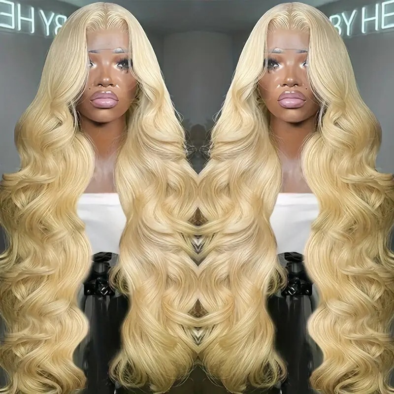 Amazon Hot Selling Front Lace Long Curly Hair Light Gold Big Wave Lace Wig Headgear in stock Long Wig