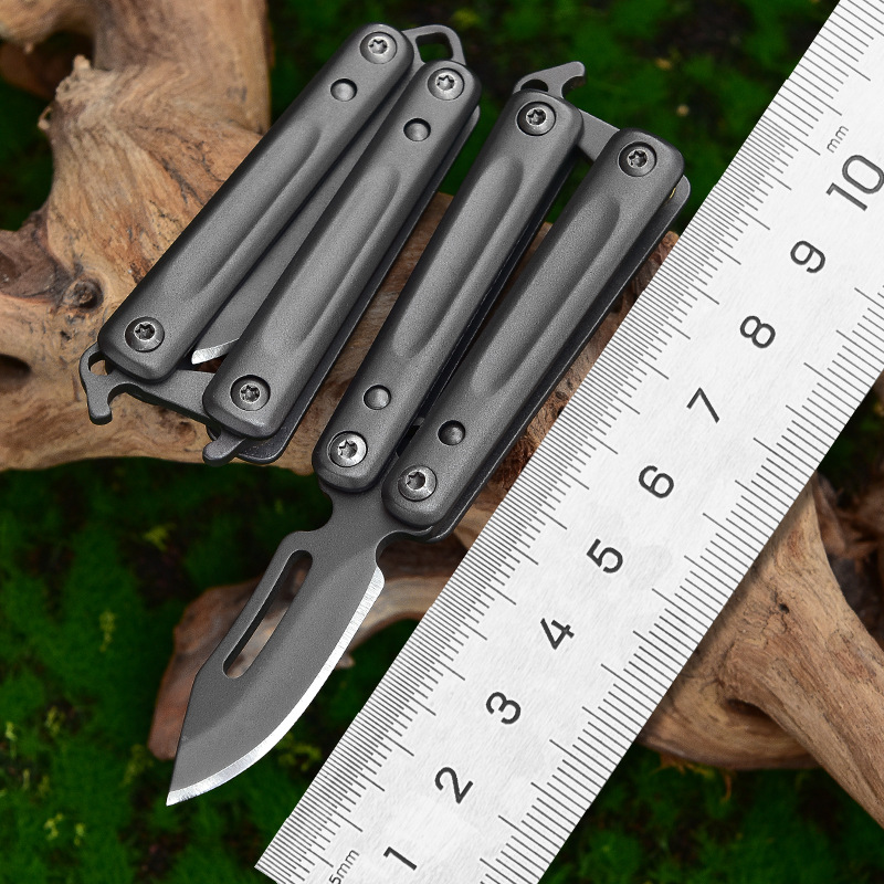 迷你不锈钢蝴蝶练习刀钥匙扣小刀锋利水果刀快递便携把玩开箱刀