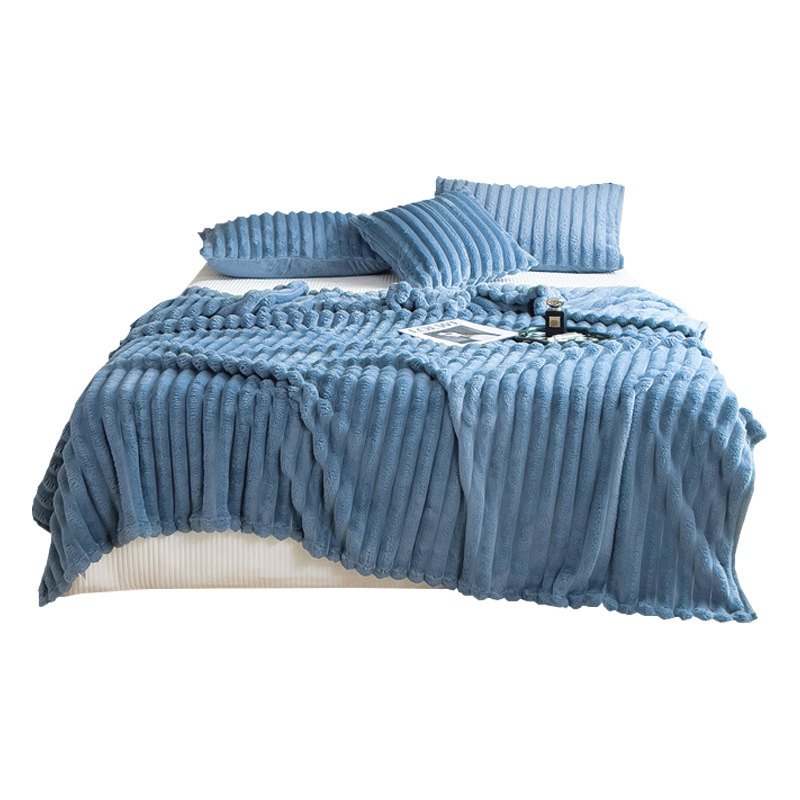 Sábanas de peluche de conejo de alta calidad de invierno de peluche de leche cubierta de almohada de peluche de tres piezas con manta de peluche de coral gruesa