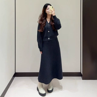 2026秋冬外套V领易打理羊毛针织开衫女装休闲两件套针织套裙