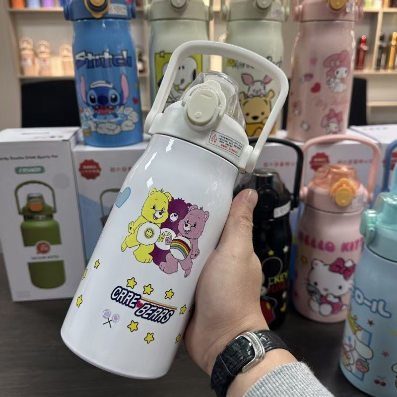 国境を越えた人気の漫画の大容量ポータブルポットステンレス鋼魔法瓶カップストロー付き屋外ウォーターカップ真空カップ|undefined