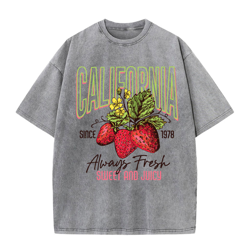 Women's Pure Cotton Washed T-Shirt Full Math O-Neck Distressed Short-Sleeve California Strawberry Print Top Summer Women's Clothing Women's Pure Cotton Washed T-Shirt Full Math O-Neck Distressed Short-Sleeve California Strawberry Print Top Summer Women's Clothing