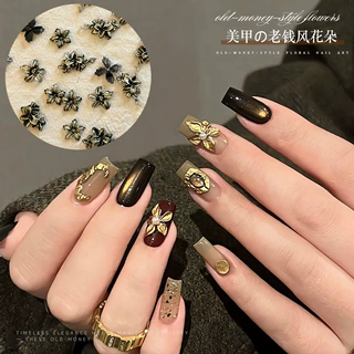 混装软雕花美甲饰品网红新款老钱风复古高亮鎏金花朵DIY美甲装饰